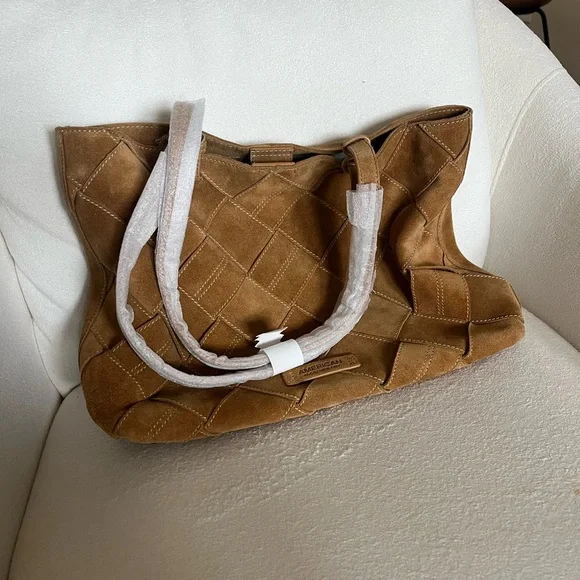 NWT American Leather Co Suede Woven Tote - Picture 2 of 8